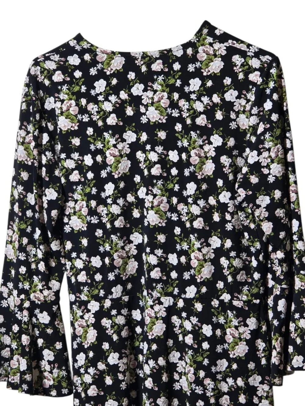 Signature by Robbie Bee PL Black Floral Faux Wrap Dress Petite Large Ruffle Hem